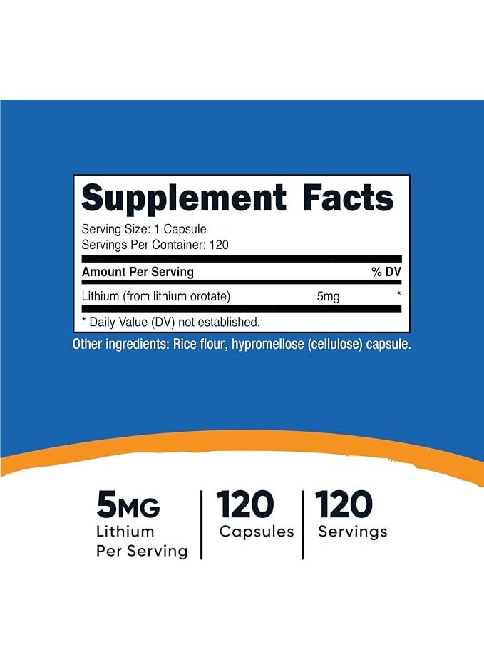 Nutricost, أوروتات الليثيوم، 5 ملغ، 120 كبسولة - Image 5